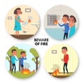Beware of fire flat illustrations set Royalty Free Stock Photo