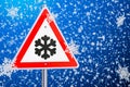 Beware of ice or snow, road sign. 3D rendering