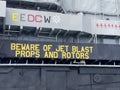 Beware of Jet Blast sign on the USS Midway in San Diego Royalty Free Stock Photo