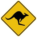 Beware Kangaroo sign on traffic label. kangaroo sign. flat style Royalty Free Stock Photo