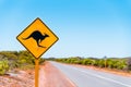 Yellow kangaroo sign on Australian highway Royalty Free Stock Photo