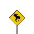 Beware of moose road sign in National Park, Quebec, . Watch out for moose Royalty Free Stock Photo