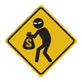 Beware pickpocket sign, thief icon illustration