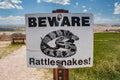 BEWARE rattlesnakes sign in South Dakota badlands