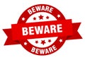 beware round ribbon isolated label. beware sign. Royalty Free Stock Photo