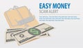 Beware Of Scams, easy money concept. Vector mousetrap with money isolated on gray background