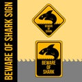 Two shapes of beware of shark attack sign illustration template