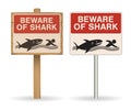 Beware of shark sign on white background