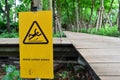 Beware slippery surface warning sign at the walkway