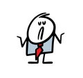 Bewildered businessman in a suit and tie shrugs his shoulders in confusion. Vector illustration of a cartoon stickman in Royalty Free Stock Photo