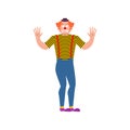 Bewildered Clown. mixed-up funnyman. at loss harlequin. Vector illustration