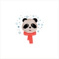 Bewildered Pretty Little Panda in Scarf Facial Emotion Vector Illustration