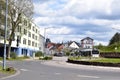 Bexbach, Germany - 04 24 2024: Bus stopping at a traffic circle below the station