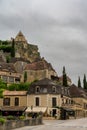 Vertical view of the historic and picturesque medieval village of Beynac-et-Cadenac in the Dordogne Valley