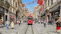 Beyoglu district. Taksim Square, Istiklal Street and the Nostalgic Red Tram. Iconic Places in the Heart of Istanbul Royalty Free Stock Photo