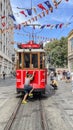 Beyoglu district. Taksim Square, Istiklal Street and the Nostalgic Red Tram. Iconic Places in the Heart of Istanbul Royalty Free Stock Photo