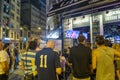Turkish people watch world cup football matches together in a bar outside at night in summer for soccer sport entertainment