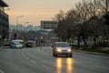 Turkish traffic police car parked near a road and making road check for vehicles moving in Istanbul, Turkey