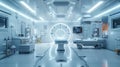 Beyond the bounds of today, a medical facility of the future gleams with advanced robotic equipme