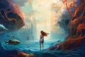 Beyond the Horizon: Explore the depths of imagination as a young artist discovers a hidden realm beneath the waves, blending