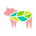 Beyond meat vector icon. Plant based food. Leaf instead of steak. Vegan meat made from plants. Butchering a cow in the