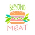 Beyond meat vector icon. Plant based hamburger. Green leaves instead of meat cutlet. Vegan product made from plants.