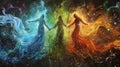 Beyond the mortal realm in a realm of pure energy four beings floated gracefully each with a different color