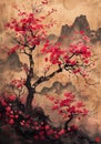 Beyond the Physical Realm: A Zen Mountain Oasis of Red Flowers a