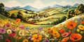 Beyond the Village: A Colorful Cartoon Landscape of Vast Expanse