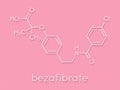 Bezafibrate hyperlipidemia drug molecule fibrate class. Skeletal formula. Royalty Free Stock Photo