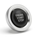 Black Engine Start Stop Button with Silver Bezel on White Background Royalty Free Stock Photo