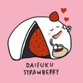 Daifuku Japanese mochi Strawberry cartoon illustration doodle style