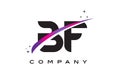 BF B F Black Letter Logo Design with Purple Magenta Swoosh