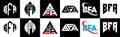BFA letter logo design in six style. BFA polygon, circle, triangle, hexagon, flat and simple style with black and white color Royalty Free Stock Photo