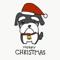 Terrier dog wear santa hat Merry Christmas cartoon illustration