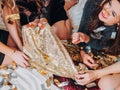 Bff night party leisure females sequin outfit Royalty Free Stock Photo