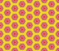 Seamless Illustrated Pink Flower Pattern on Yellow Background