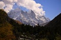 bhagirathi peaks from gangotri national park at chirbasa uttarakhand india