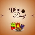Bhai dooj celebration greeting card with creative gifts and sweet