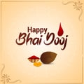 Bhai dooj the festival of brother and sister greeting card with vector illustration of kalash