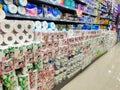 Pile of toilet papers at a supermarket. Shops have recently re-stocked