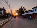 Bhairahawa, Nepal - May 19 2020: People roaming on the empty streets during sunset during nationwide lockdown to contain the novel