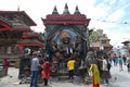 People paying respects at the Kaal Bhairav shrine in Durbar Square, Kathmandu, a UNESCO World Heritage Site