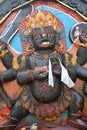 Close-up of image of Kala Bhairava, a fierce avatar of Shiva, at shrine in Durbar Square, Kathmandu, a UNESCO World Heritage Site