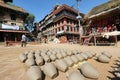 BHAKTAPUR DURBAR SQUARE, NEPAL - SEPT 27, 2017: Drying pottery in Bhaktapur pottery square, Nepal