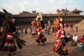 BHAKTAPUR, NEPAL - APRIL 19 2013: Several unknown lamas perform
