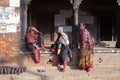 Women chat together at Durbar Square in Bhaktapur, Nepal