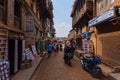 Bhaktapur, Nepal - October 29, 2021: City in the east corner of the Kathmandu Valley in Nepal. Street view of the narrow streets