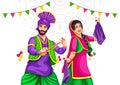 A Giddha female dancer with a Bhangra Dancer holding Ektara Tumbi representing folk dance vector illustration Royalty Free Stock Photo