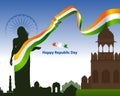 Bharat Mata wearing Tri color Indian flag. Indian Republic Day concept graphic for social media post.